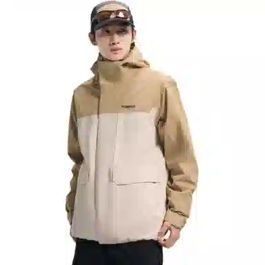 探路者  运动休闲简约拼色连帽  防水冲锋衣 男女同款 卵石色\原木色