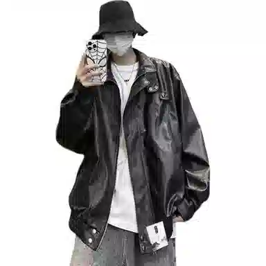 【秋季穿搭美式痞帅PU皮机车拉链外套】布客行 酷飒不羁狂野硬朗摇滚叛逆纯色宽松休闲百搭工装风翻领设计防水夹克 男女同款