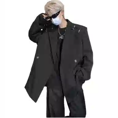 美式高街小众解构金属飞机扣垫肩痞帅休闲高级感纯色宽松百搭外套西装 男女同款