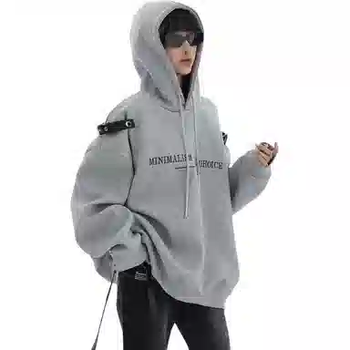 邓大喵 银狐绒设计感可拆卸皮扣连帽加厚秋冬立体绣刺绣穿搭长袖卫衣 女款
