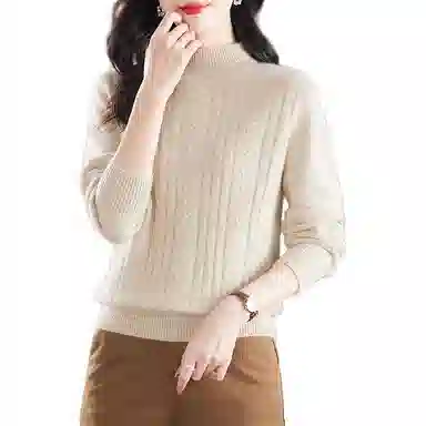 恒源祥 纯色厚款半高领百搭打底长袖针织衫 女款