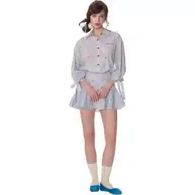 苏九儿 甜美穿搭条纹衬衫长袖连衣裙 女款