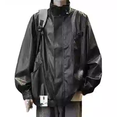 【秋季穿搭美式痞帅PU皮机车拉链外套】布客行 酷飒不羁狂野硬朗摇滚叛逆纯色宽松休闲百搭工装风翻领设计防水夹克 男女同款