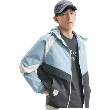 特步 运动生活系列篮球系列 拼色字母拉链连帽舒适透气百搭宽松风衣 男款 烽烟蓝/牛角灰/山月白