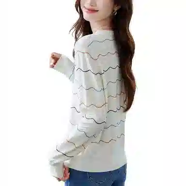 曲韩 小众甜美波浪纹上衣休闲时尚百搭显瘦针织衫 女款