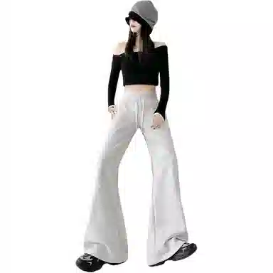 沐晓欣 糖果色腰微喇辣妹显瘦百搭拖地裤休闲裤 女款