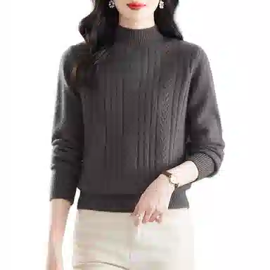 恒源祥 纯色厚款半高领百搭打底长袖针织衫 女款