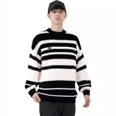 大卫贝肯 美式复古拼色条纹设计打底长袖上衣高级感潮流运动休闲百搭慵懒感学院风圆领毛衣 男女同款