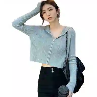 柏黛妃 韩系连帽拉链双头开衫针织衫 女款