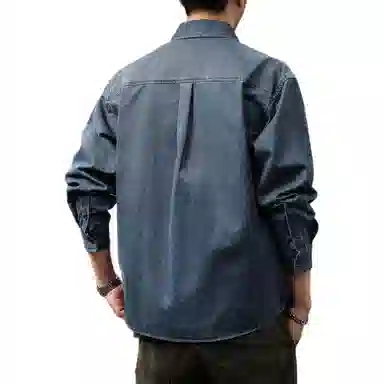 贵色 休闲舒适天然竹节纹理衬衣廓形工装外套男日系高街痞帅复古水洗牛仔潮流长袖衬衫 男女同款