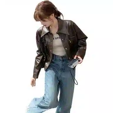 稻草人 时尚潮流休闲短款百搭秋冬外套皮衣 女款