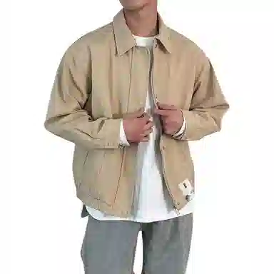 【复古工装风纯色翻领外套】布客行 美式高街痞帅机车飞行员酷飒百搭皮衣宽松显瘦高级感亲肤日常出行服短款上衣夹克 男女同款