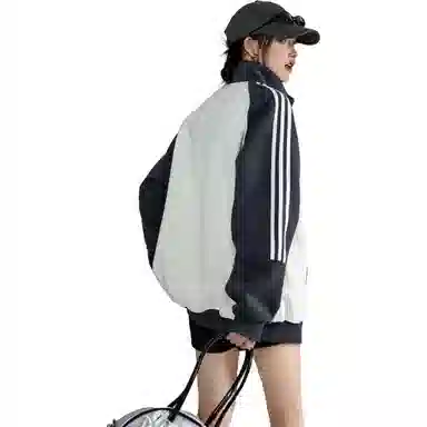 沐诚阳译 国潮条纹宽松美式复古学院卫衣开衫刺绣运动休闲秋季外套夹克 男女同款