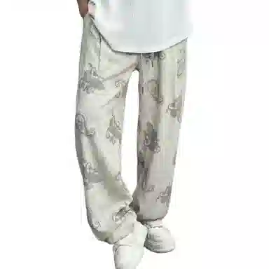 沐诚阳译 百搭印花直筒薄款透气垂感时尚宽松潮流休闲裤 男款