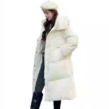 鸭鸭 鸭绒简约时尚通勤保暖蓬松纯色舒适休闲连帽中长款外套羽绒服 女款