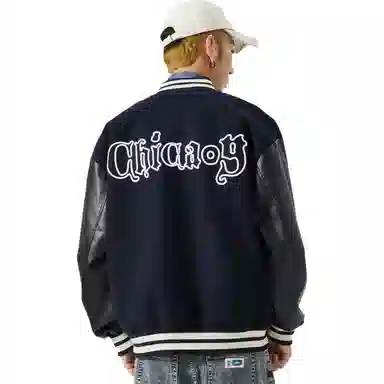 RAP PANDA Embroidered Baseball Jacket Navy