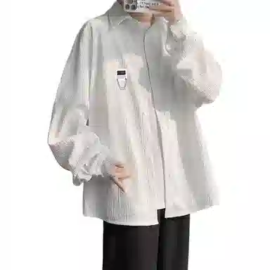 【cleanfit肌理感衬衣】布客行 可拆卸胸针落肩袖口袋春秋潮牌慵懒风高品质上衣纯色外套休闲痞帅少年感时尚百搭大码长袖衬衫 男女同款