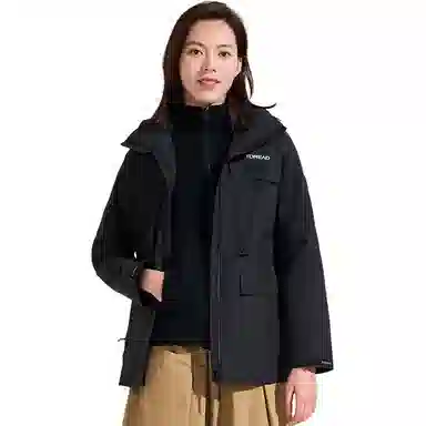 探路者  休闲舒适字母三合一  防风耐磨保暖防静电冲锋衣 女款 黑色