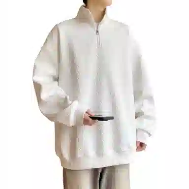 洋气先生 美式复古纯色立领半拉链套头上衣春秋季提花潮牌重磅宽松休闲高街基础款百搭舒适多巴胺色系日常出行通勤运动长袖卫衣 男女同款