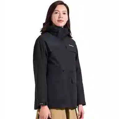 探路者  休闲舒适字母三合一  防风耐磨保暖防静电冲锋衣 女款 黑色
