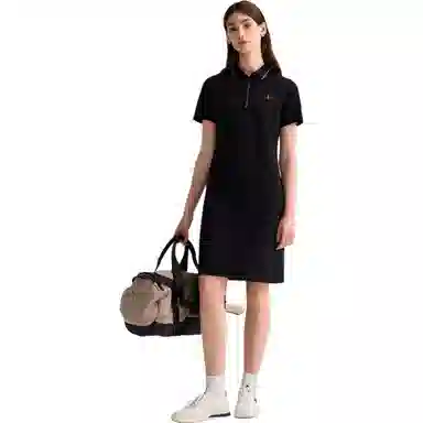 比音勒芬 字母翻领中长款短袖连衣裙 女款 黑色