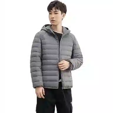 鸭鸭 纯色舒适时尚连帽轻薄羽绒服 男款