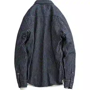 宫奴 日系休闲潮牌复古条纹宽松翻领磨毛衬衫 男女同款
