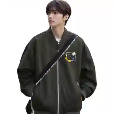 大卫贝肯 美式潮流高街复古印花字母拉链宽松百搭舒适加厚保暖防风夹克 男女同款