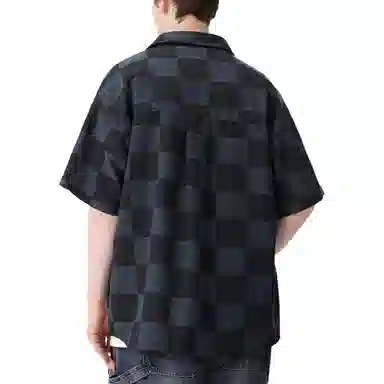 沐诚阳译 夏季美式棋盘格短袖男宽松休闲大码半袖外套衬衫  男款