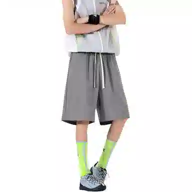 物质公式 美式复古高街纯色基础百搭透气速干冰丝宽松弹力训练健身舒适亲肤锻炼松紧五分过膝篮球裤 男女同款