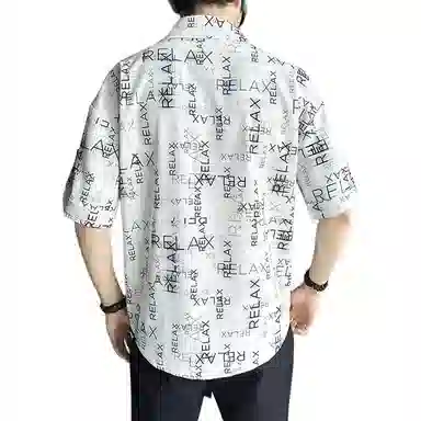 加荣 冰丝垂感透气速干花潮牌字母满印短袖衬衣夏季薄款韩版小众高级感商务时尚潮流百搭翻领衬衫 男女同款
