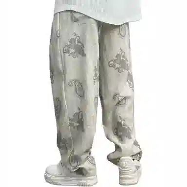 沐诚阳译 百搭印花直筒薄款透气垂感时尚宽松潮流休闲裤 男款