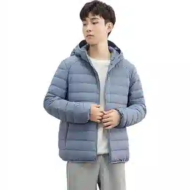 鸭鸭 纯色舒适时尚连帽轻薄羽绒服 男款