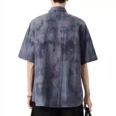 沐诚阳译 美式冰丝扎染短袖男女夏季潮高级感痞帅衬衣宽松休闲防晒外套衬衫 男款
