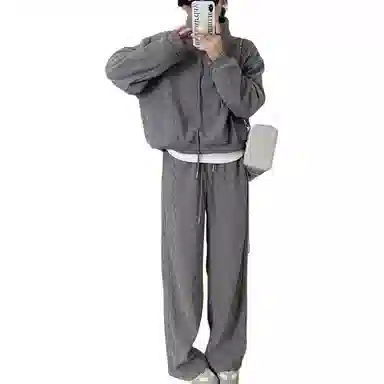 轻迎 韩系加绒立领卫衣慵懒宽松设计感卫裤两件套潮休闲套装 女款