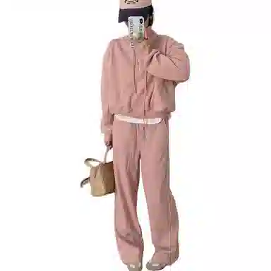 轻迎 韩系加绒立领卫衣慵懒宽松设计感卫裤两件套潮休闲套装 女款