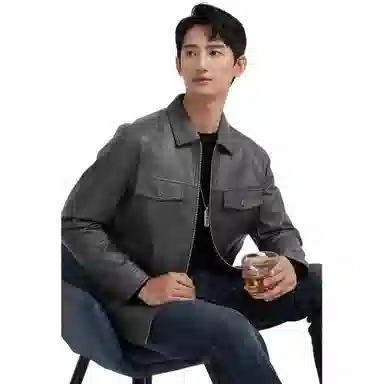 古鲨 工装风潮流翻领高级颗粒纹痞帅直筒外套皮衣 男款