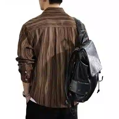 遨宇 美式潮牌户外条纹宽松百搭休闲森系衬衣外套长袖衬衫 男女同款