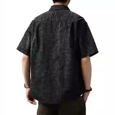 贵色 高端日系复古云染设计个性口袋短袖户外口袋个性扎染衬衫 男女同款