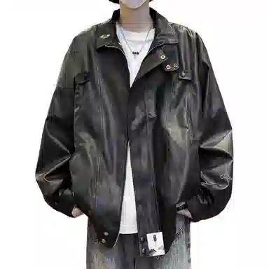 【秋季穿搭美式痞帅PU皮机车拉链外套】布客行 酷飒不羁狂野硬朗摇滚叛逆纯色宽松休闲百搭工装风翻领设计防水夹克 男女同款