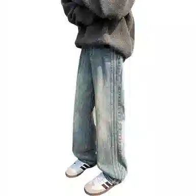 悍戈 美式复古宽松水洗直筒长裤子男生夏季高街百搭休闲款牛仔裤 男女同款