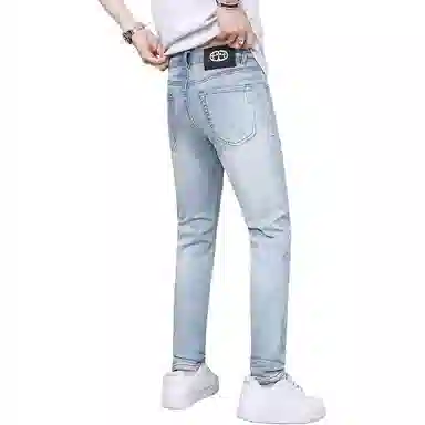 吉肯蒂 潮流刺绣水洗修身弹力小脚牛仔裤 男款