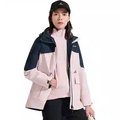 探路者  休闲舒适字母三合一  防风耐磨保暖防静电冲锋衣 女款 陶瓷粉蓝色