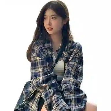 颂希尔 复古美式慵懒宽松休闲防晒翻领格子长袖衬衫 男女同款