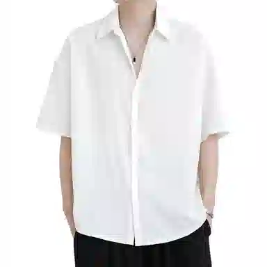 帝狼牛 夏季薄款垂感高级感休闲百搭纯色短袖与外套衬衫 男款