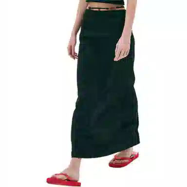 MARDI MERCREDI SS25 MAXI NATURAL STONE SKIRT_BLACK