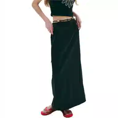 MARDI MERCREDI SS25 MAXI NATURAL STONE SKIRT_BLACK