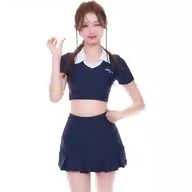 木清清 学生少女分体式运动保守可爱日系女孩泡温泉泳衣套装 女款