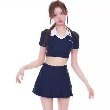 木清清 学生少女分体式运动保守可爱日系女孩泡温泉泳衣套装 女款