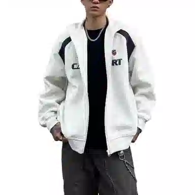 沐诚阳译  复古潮牌开衫立领卫衣春秋款宽松情侣运动外套美式夹克 棒球服  男女同款